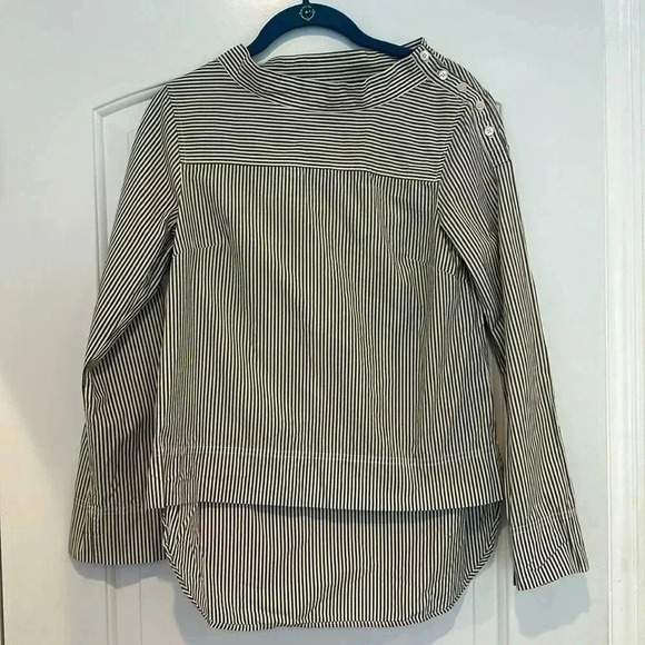 4/$25 J. Crew Top Black White Striped Funnelneck Cotton Poplin Hi Low Sz 00 - Picture 9 of 14